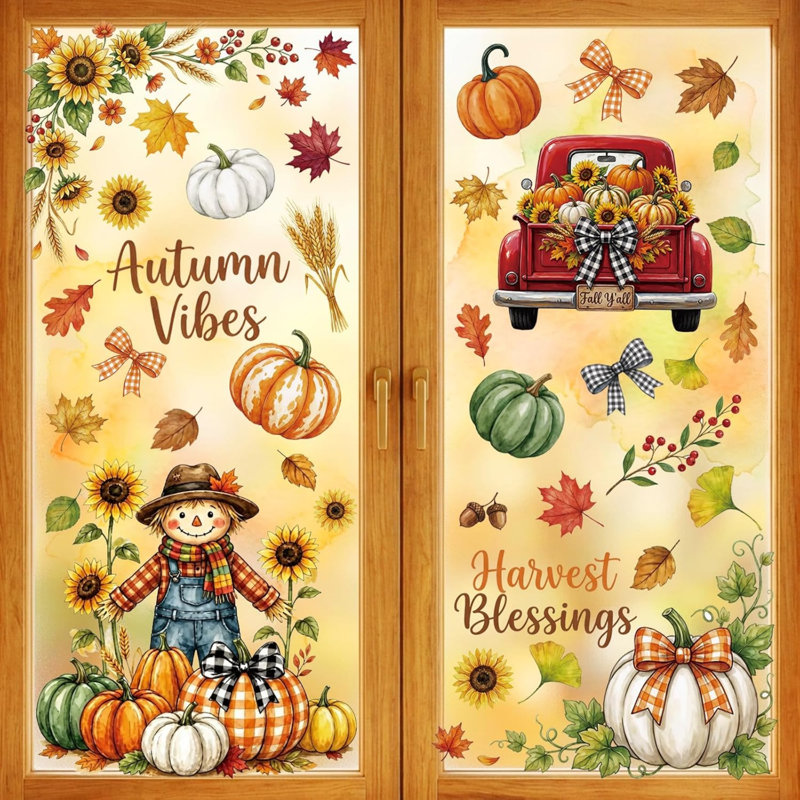 Décorations automnales pour fenêtres, autocollants pour la récolte d'automne et l'Action de grâce