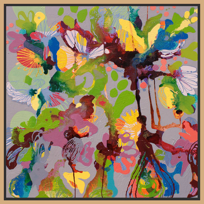 Windy Days - Peinture sur toile à cadre flottant, Cadre doré, H 38 po x l 38 po x P 2 po