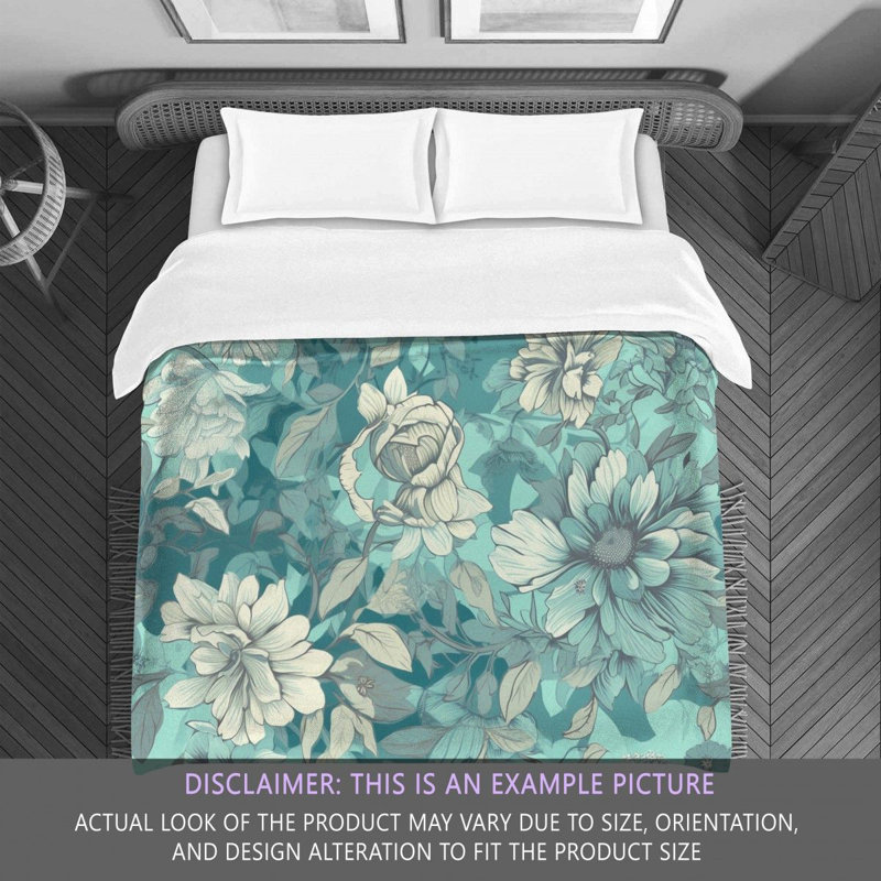 Floral Blue/Turquoise Microfiber Comforter, Queen Comforter