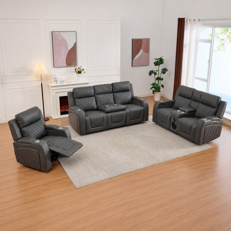 Ensemble de salon inclinable 3 pièces Gainey, Gris