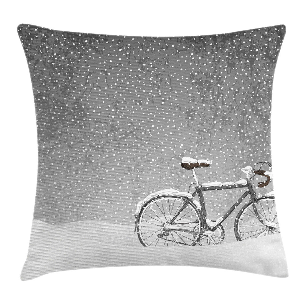 Kissenbezug, Fahrrad Schnee Ruhe Szene, Winter, Taupe Weiß