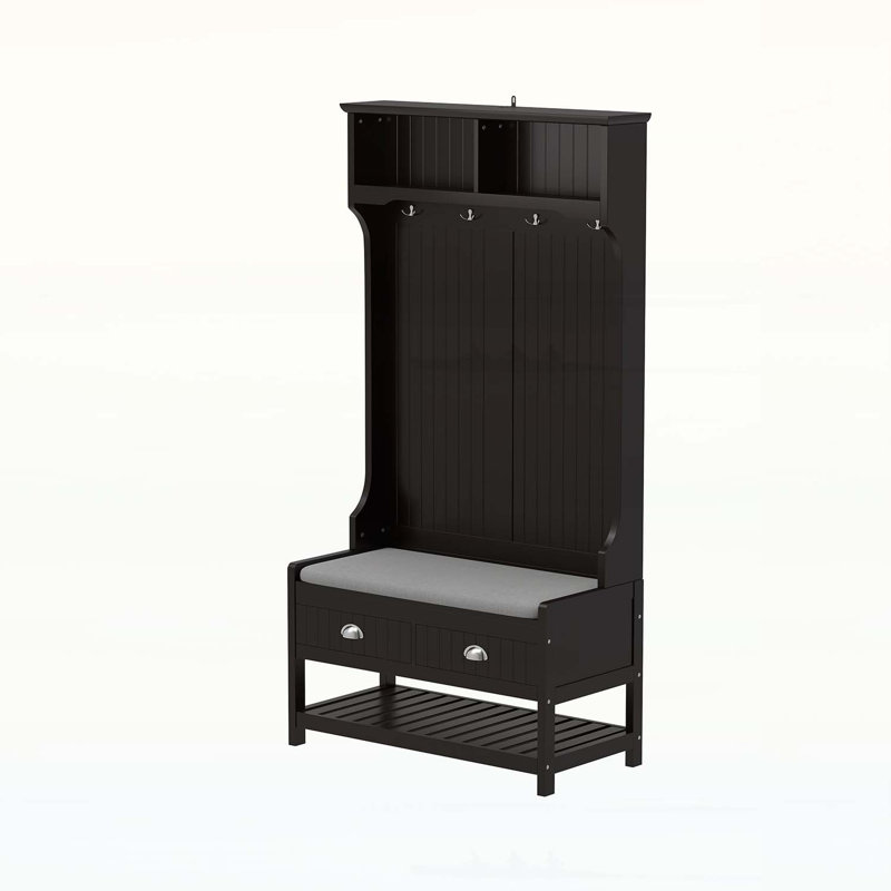 Versatile Hallway Storage Solution with Stylish Seat and Functional Shelves, Black