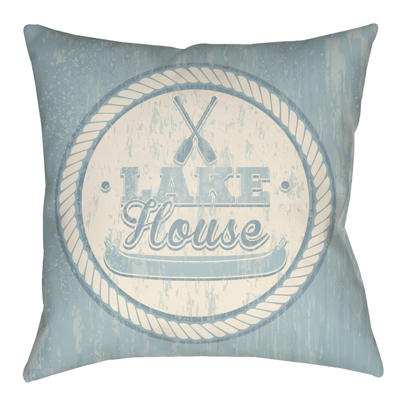 Litchfield Lake Reversible Throw Pillow, 16" H x 16" W, Light Blue/Ivory