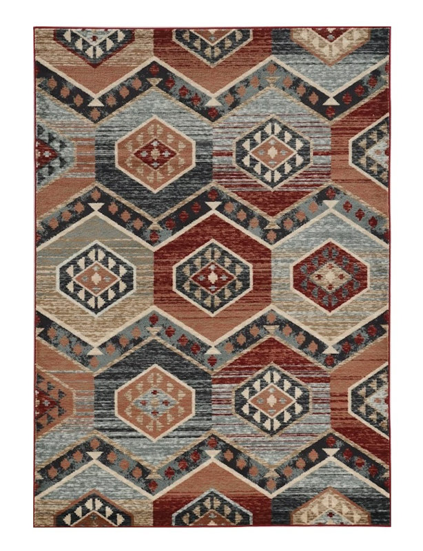 Tapis géométrique rouge et orange 9 pi x 12 pi