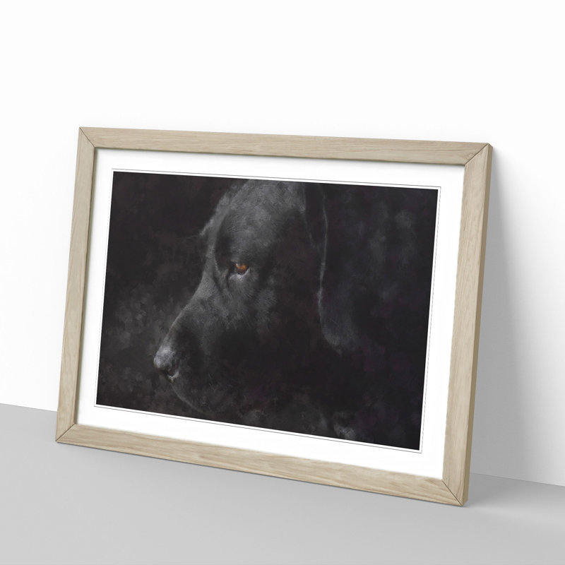 Black Labrador Retriever Painting - Single Picture Frame Print on MDF, 45cm H x 33cm W x 2cm D, Oak