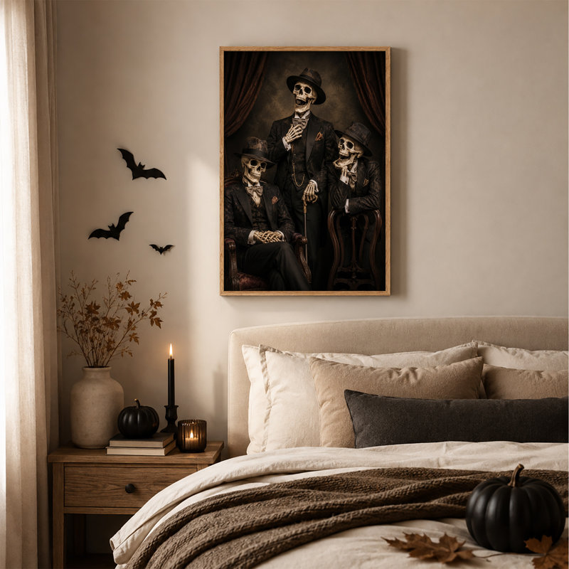 «Three Skeleton Gentlemen in Formal Suits and Halloween», art mural sur toile, H 48 po x l 32 po