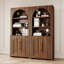 Ensemble de bibliothèque autoportant moderne avec tablettes ouvertes et portes d'armoire arquées pour des solutions de rangement polyvalentes-1459262805