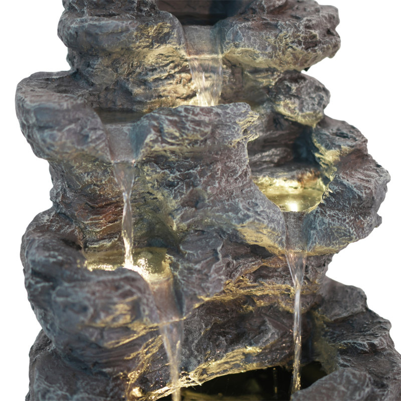 Grande fontaine à 5 niveaux en béton mince, H 23,85 po - Colonne éclairée par DEL, décoration extérieure moderne peu encombrante, résistante aux intempéries
