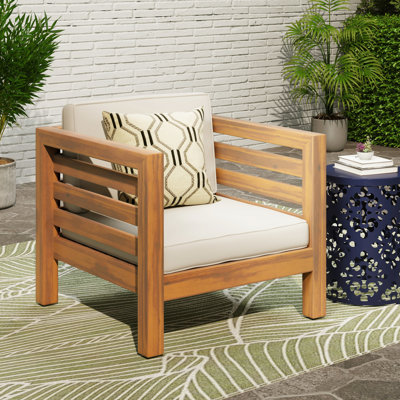 Fauteuil club beige - Bois et coussins imperméables confortables pour l'extérieur