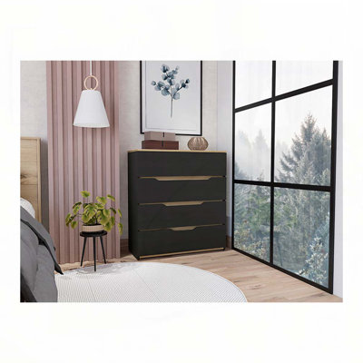 Commode Zoe, plateau supérieur, quatre tiroirs - chêne noir / clair