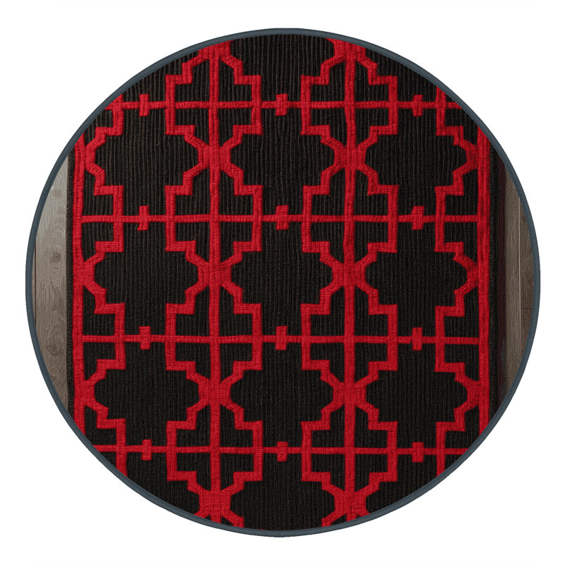 Tapis brun treillis lavable à la machine, Rond 8 pi