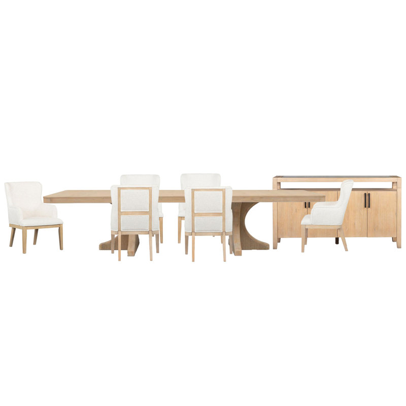 Table de salle à manger extensible à tréteaux avec 6 fauteuils et buffet, 8 pièces: table, 6 chaises, buffet
