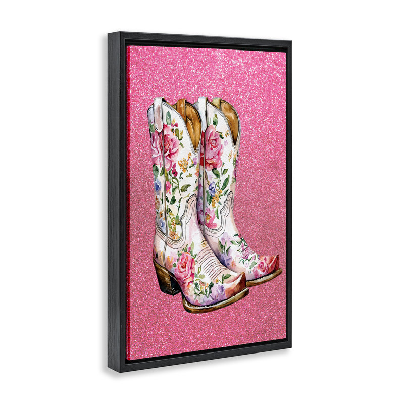 Cadre flottant à motif de bottes de cow-boy à motif floral brillant, design avec lettres et doublure, H 25 po x l 17 po