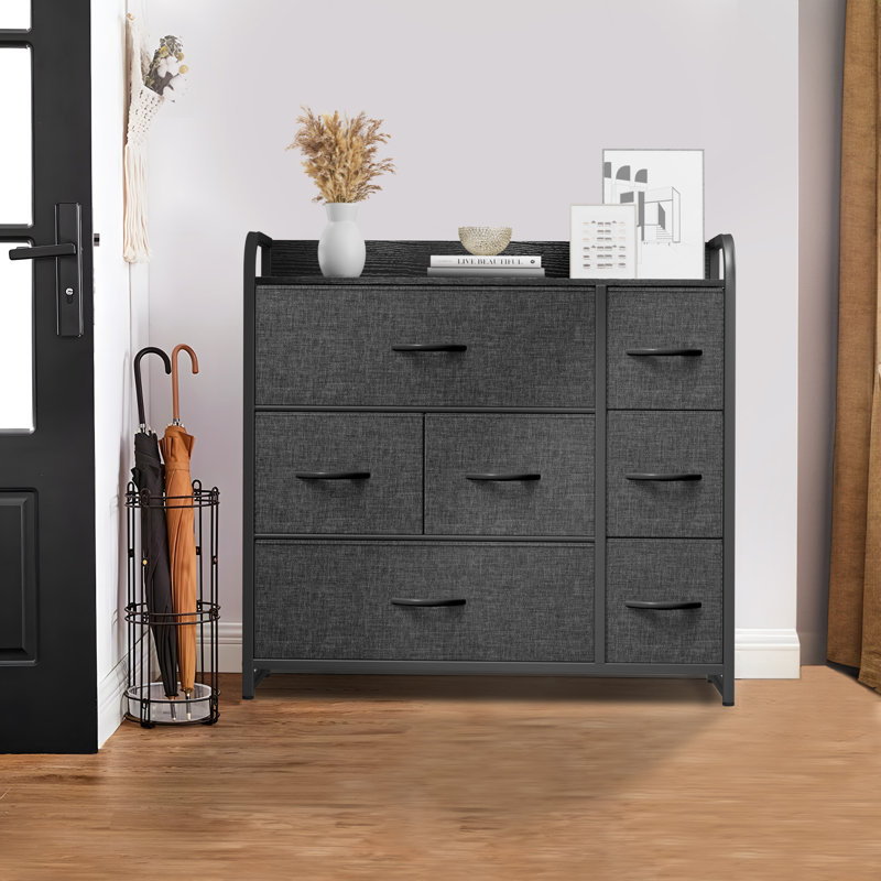 Eriska 7 Drawer 31.5" W Chest, Oak/Dark Gray