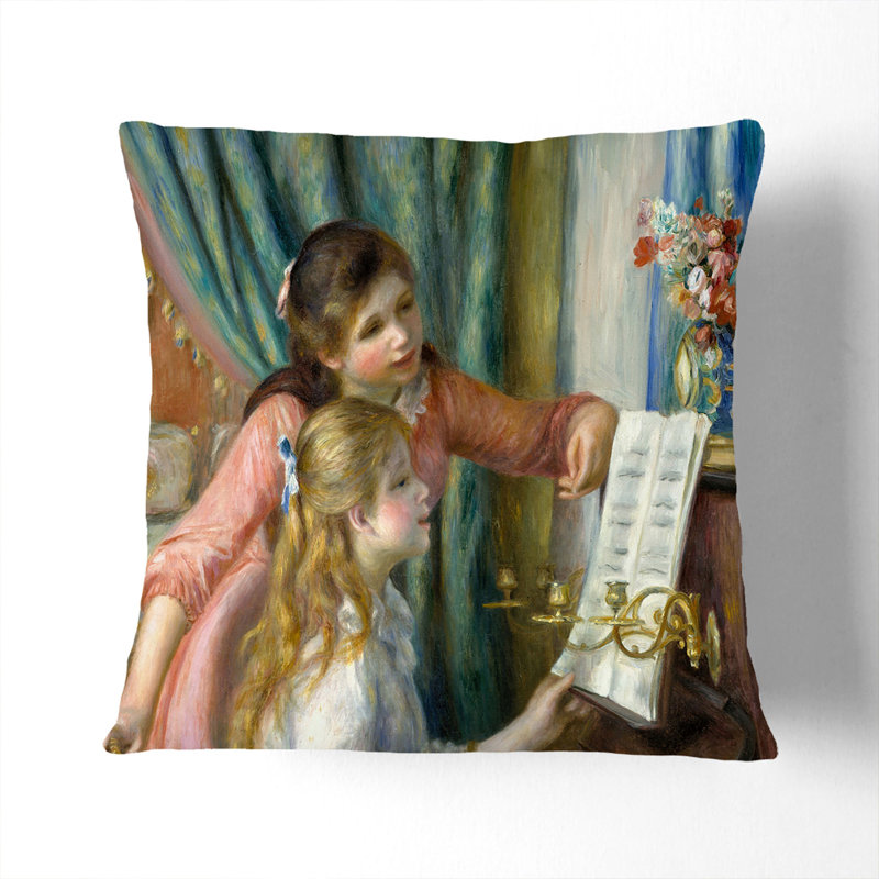 Two Young Girls At The Piano Square Throw Cushion, 55cm H x 55cm W x 20cm D