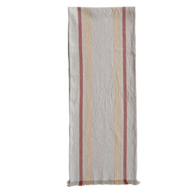 Woven Cotton Striped Table Runner W Fringe