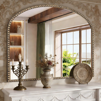 Arch Vintage Decorative Wall Mirror with Beaded Frame