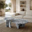 Ensemble de tables basses gigognes en marbre naturel bleu gris (2 pièces), pierre ronde polie, centre de table de salon moderne (70 cm et 45 cm)