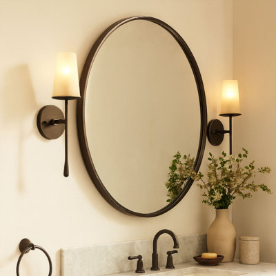  Korra Round Polised Nickel Mirror 36 inch, Silver Circle Wall Mirror, Metal Frame Round Bathroom Mirror, Large Modern Round Mirror for Vanity & Entrway