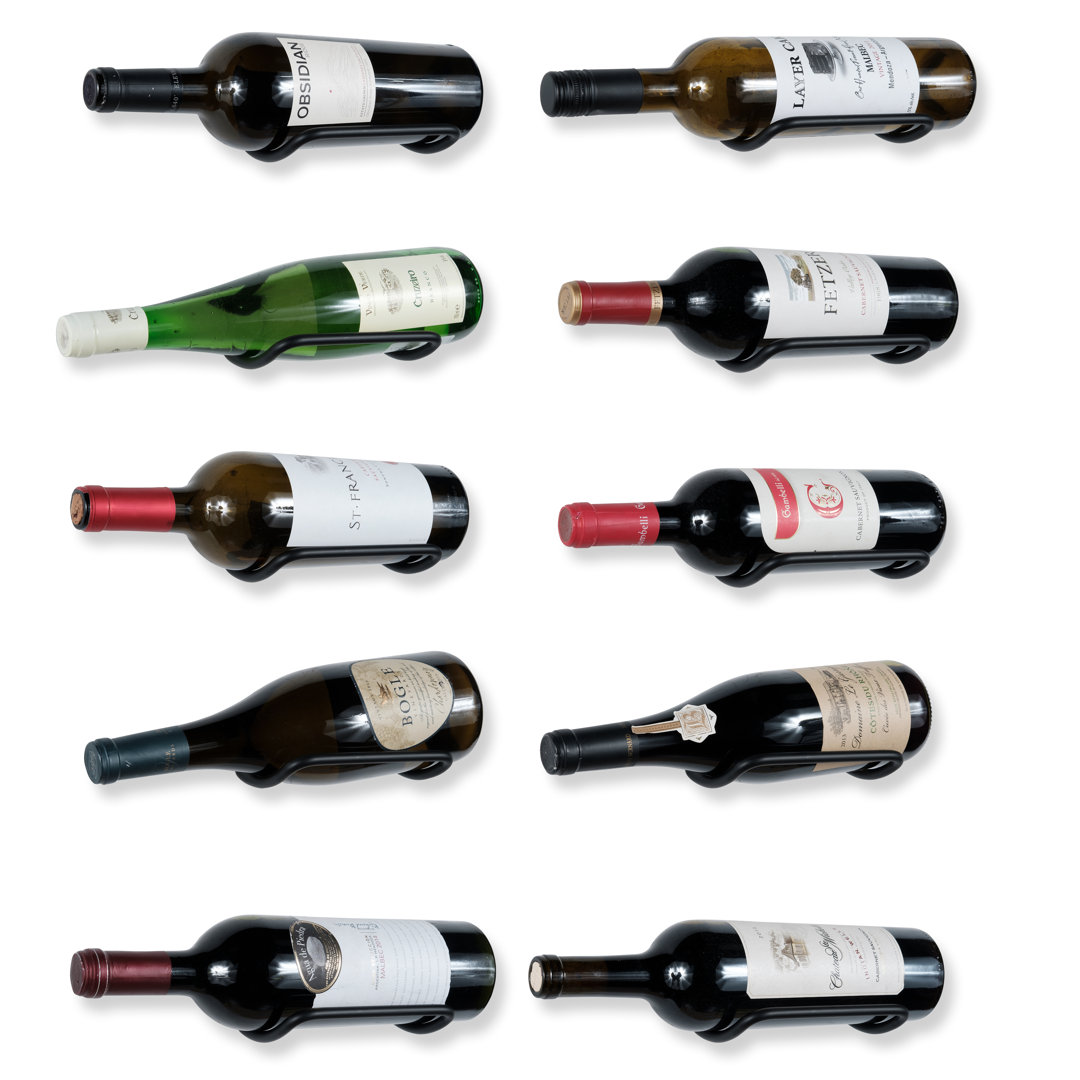 Laymon 10 Bottle Wall Mounted Wine Bottle Rack in Black (Set of 10) Rebrilliant