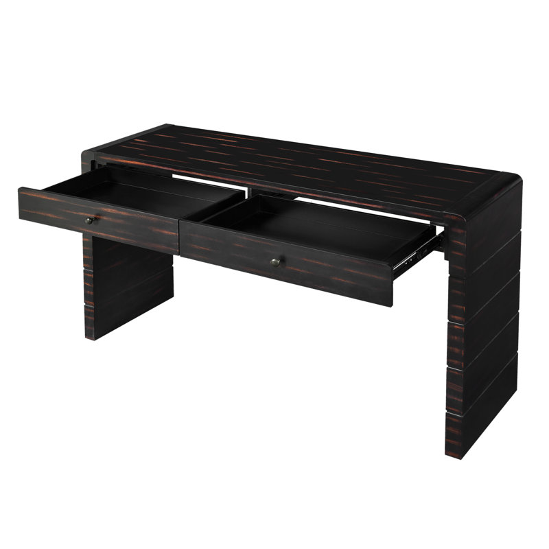 Console courbée avec rangement et 2 tiroirs, table d'entrée rustique en bois pour le couloir, le salon, noir vieilli | Idée de cadeau