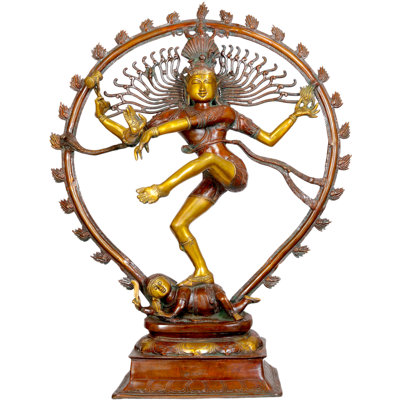 Statue de 36 po Nataraja en laiton fait à la main - Grande danseuse cosmique Shiva dans des teintes vertes et dorées