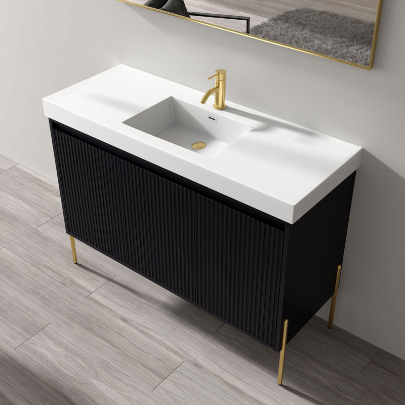 Meuble-lavabo simple 48 po avec plateau en résine Larnelle, Gris anthracite