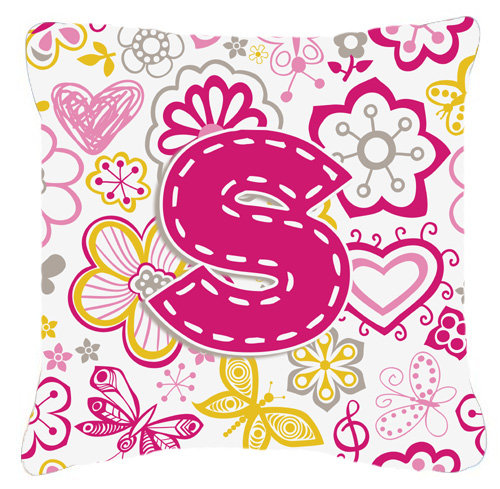 Papillons et fleurs de lettre Monogram intérieur/extérieur Throw Pillow, 14" H x 14" L x 4" D, S