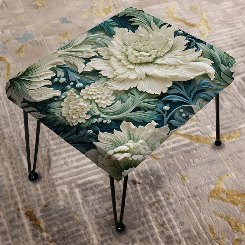 Green And White Paisley Garden Dream - Damask Rectangle Ottoman