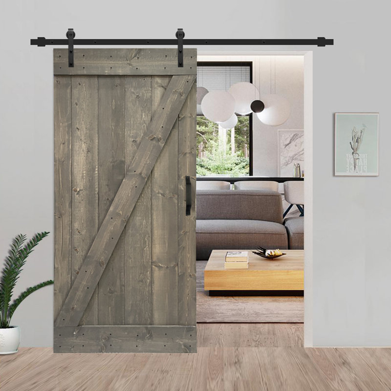 Porte de grange lambrissée peinte en bois et en métal avec trousse de quincaillerie d'installation, 24 po x 84 po