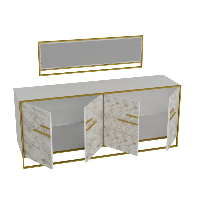 Braddy 179.9cm Sideboard, White/Gold