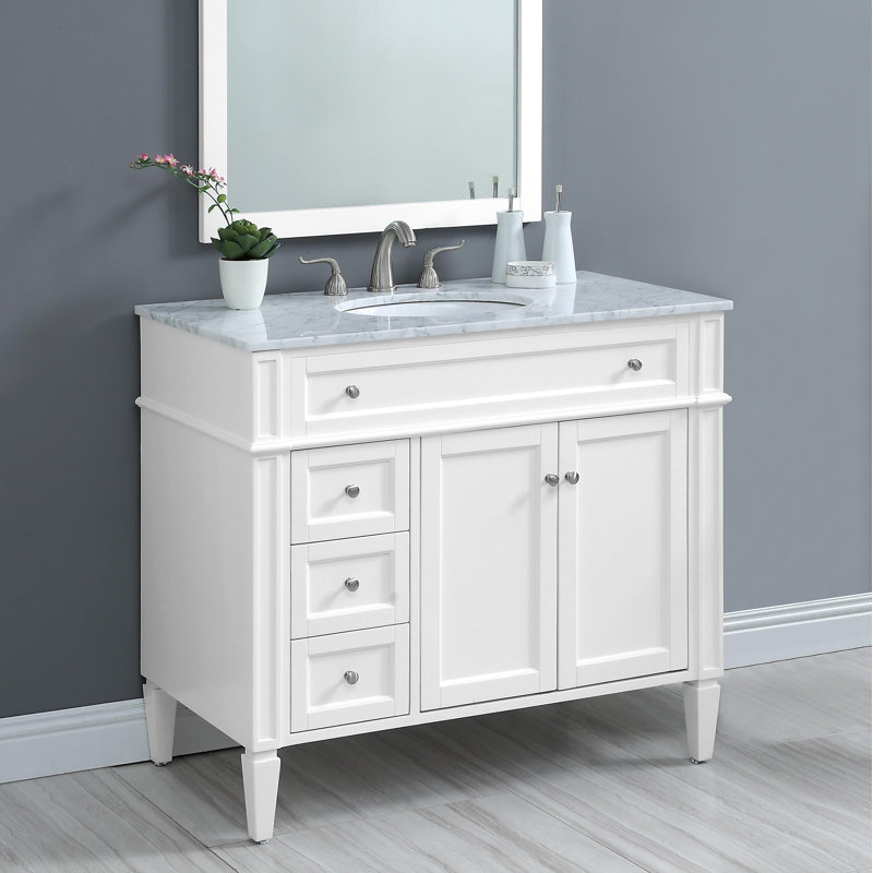 Rivers 40'' Single Bathroom Vanity with Carrara Marble Top, White