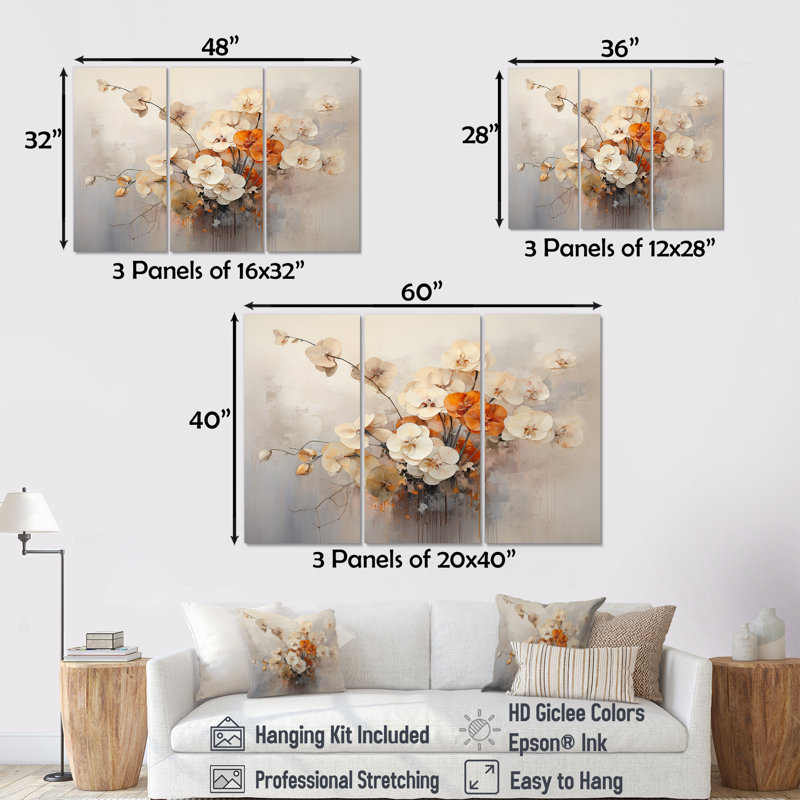 Beige And Orange Minimalism Pansy Delight - Pansies Wall Decor Set, 28" H x 36" W x 1" D, Wrapped Canvas