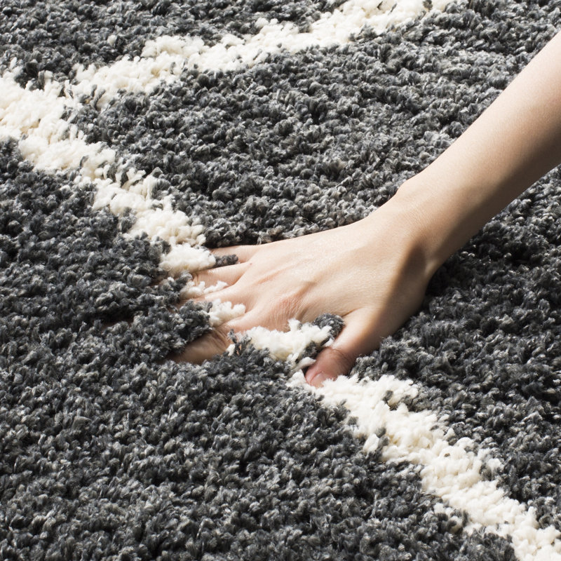 Humberto Hudson Shag Performance Geometric Rug, Rectangle 6' x 9', Dark Gray/Ivory