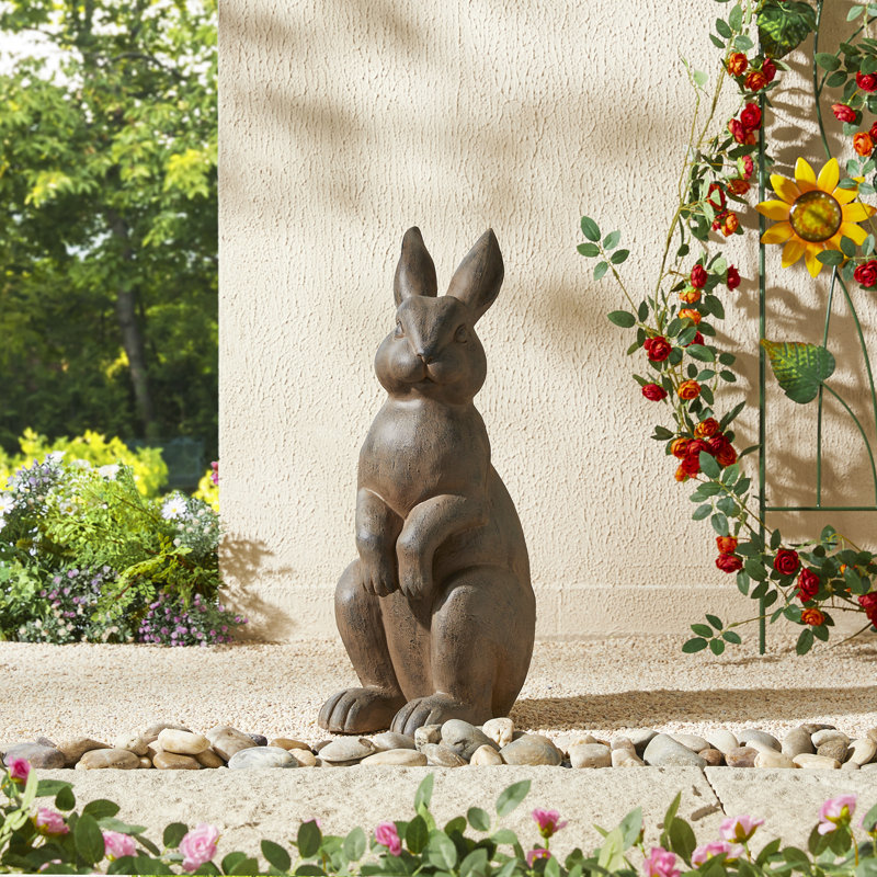 Bronze Distressed Standing Rabbit Garden Statue, 22.75 Inch