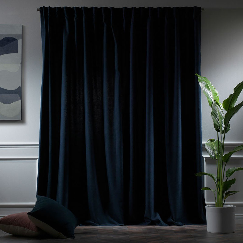 Room Darkening Single Curtain Panel, Navy, 130cm Width x 350cm Drop