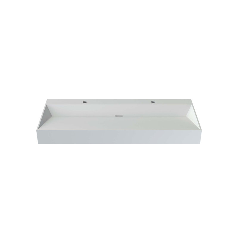 48-inch Solid Surface Bathroom Basin with Matte Finish, Dual Faucet Holes, Integrated Drainer, and Exceptional Durability for Long-Term Use.
