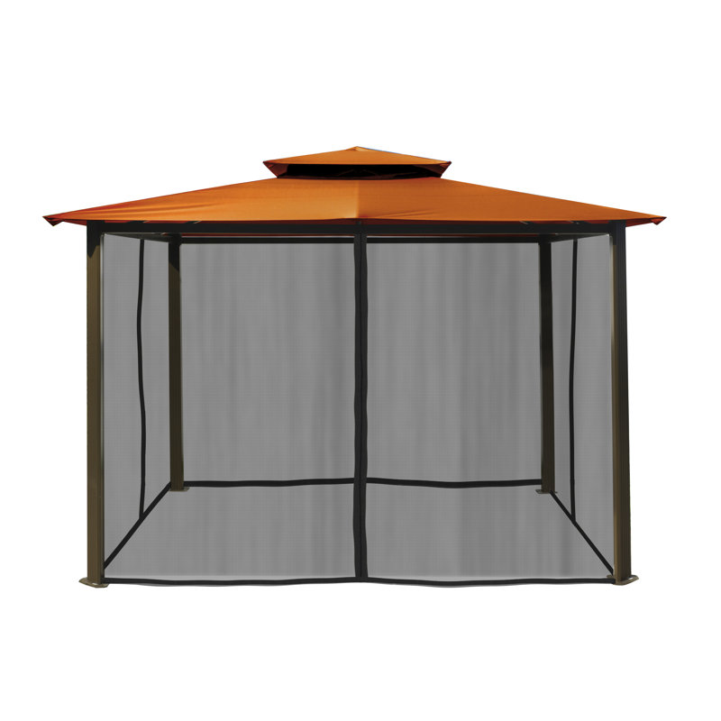 Barcelona 10 Ft. W x 12 Ft. D Aluminum Patio Gazebo with Mosquito Netting and Privacy Curtains, Rust
