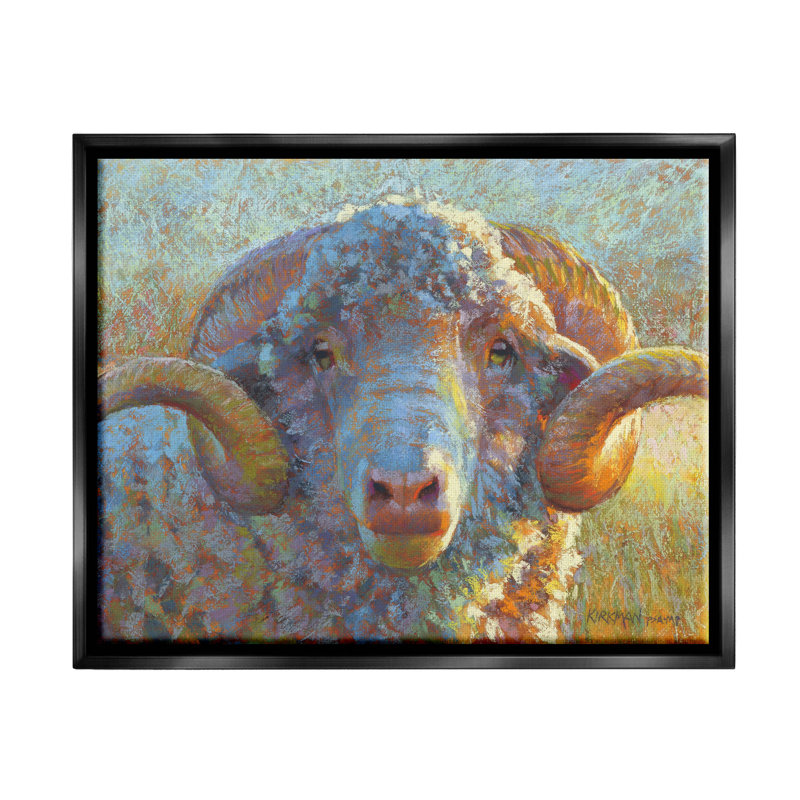 «Country Sheep Modern Portrait Floater» par Rita Kirkman, H 17 po x l 21 po x P 1,7 po, Toile avec cadre flottant noir