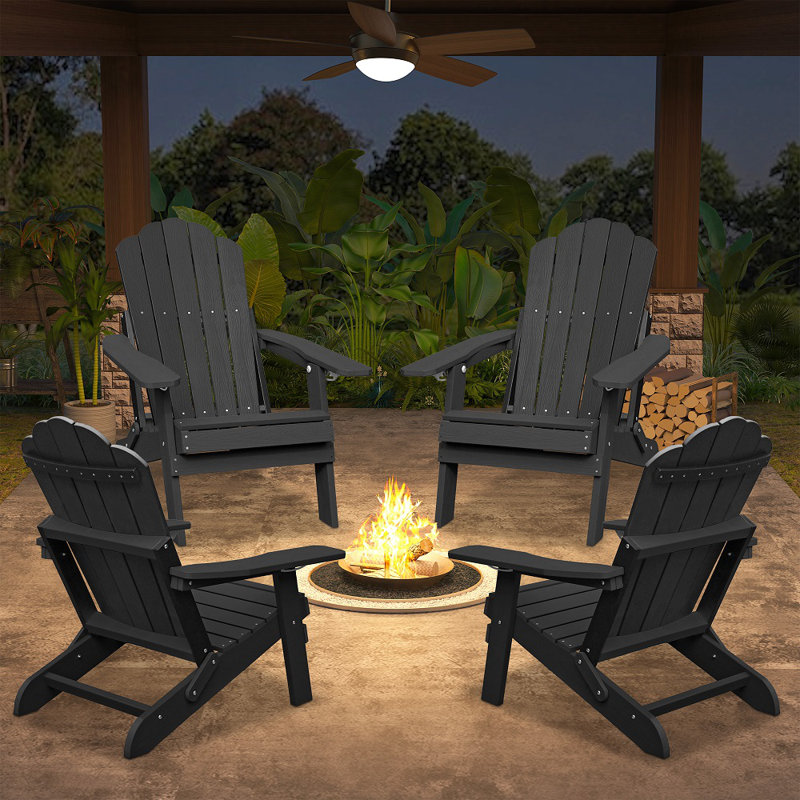 Chaise Adirondack réglable avec porte-gobelet, chaise longue pliante toutes saisons pour terrasse, Noir