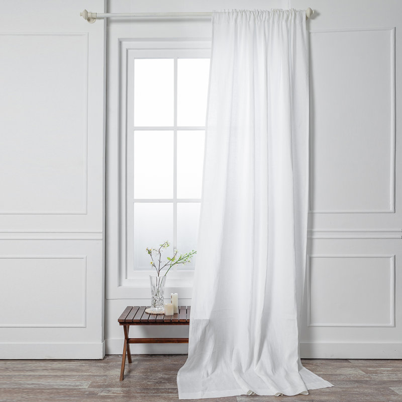 Rideaux en lin 100% lin pur D'Moksha - passe-tringle, Blanc, L 52 po x L 84 po