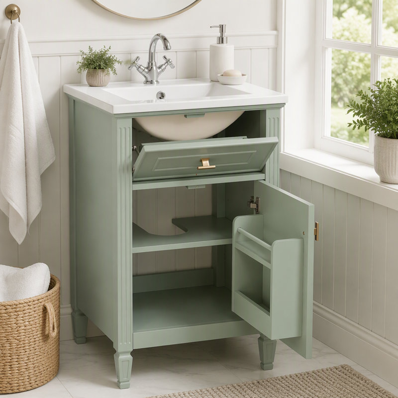 Meuble-lavabo de 20 po avec lavabo et rangement intelligent, Green, 20