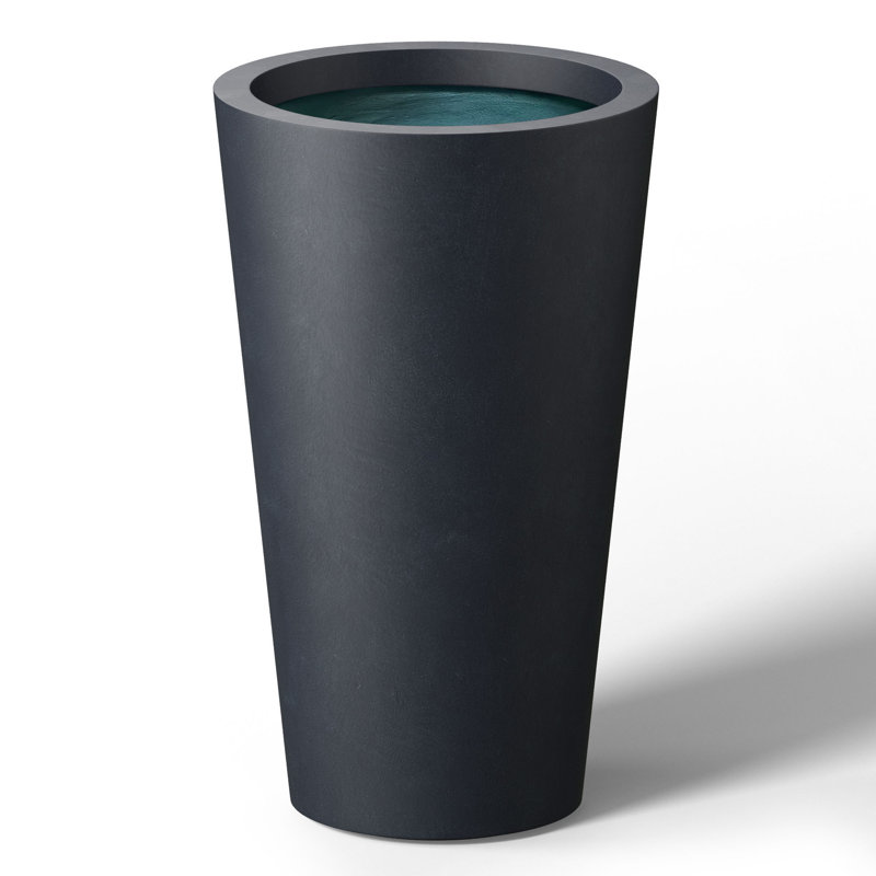 Medium Concrete Round Planter / Pot With Drainage Holes, 19.69" H x 11.81" W x 11.81" D, Charcoal Black (Upgraded Interior)