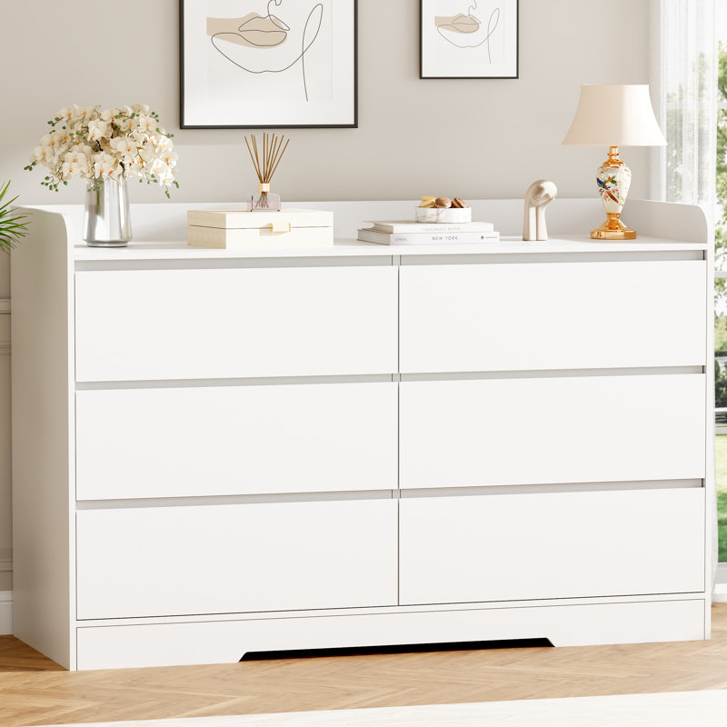 Commode double 6 tiroirs, l 47,2 po, Blanc