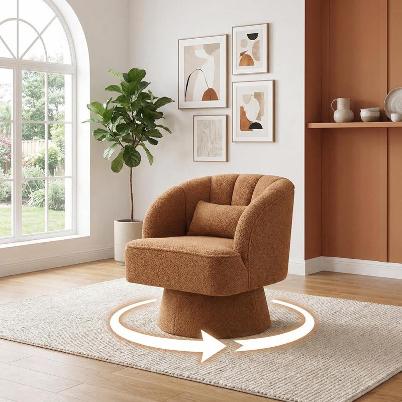 Upholstered Swivel Lounge Chair, Brown Teddy