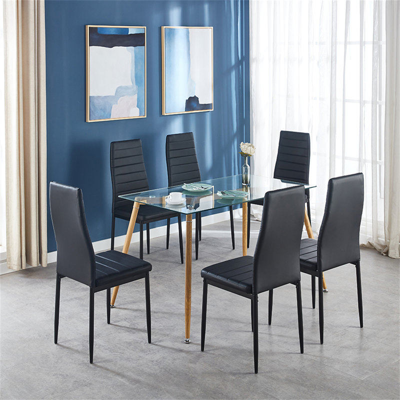 Leleifi Glass Top Four Leg Dining Set, 7
