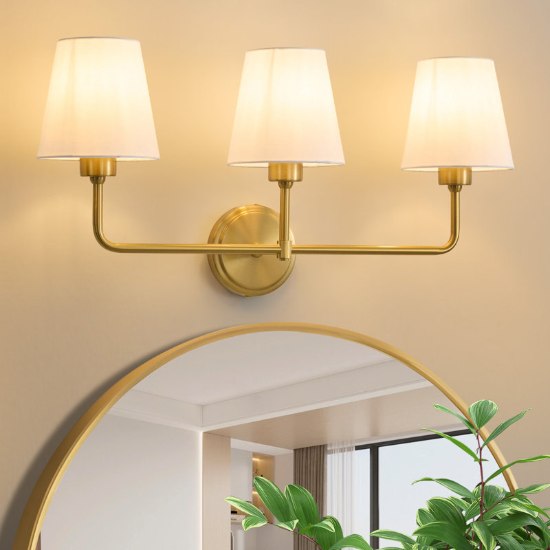  3 - Light Modern Dimmable Vanity Light With Linen Shade, Gold