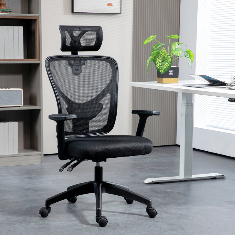Fauteuil ergonomique pour le travail de bureau, dossier haut avec support lombaire, hauteur réglable de l'accoudoir et du siège, fauteuil de bureau noir