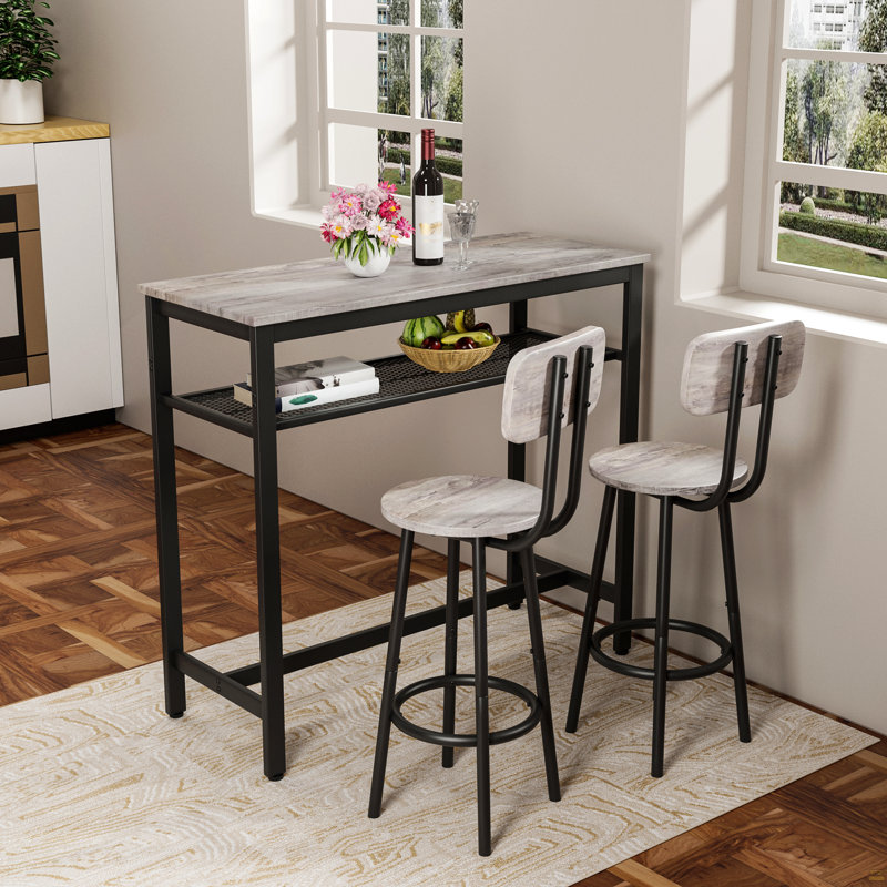 Ensemble de table de bar et de chaises, table carrée avec 2 tabourets, ensemble de pub pour 2 personnes, petit-déjeuner peu encombrant pour la cuisine, salon, salle de fête, gris