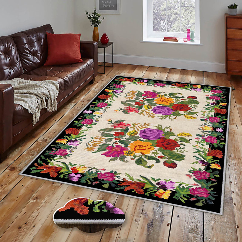 Luxurious 3D Printed Woven Carpet, 55.1 x 86.6 inches | 100% Polyester, Antibacterial, Machine Washable | Non-Slip PVC Felt Dot Underside, 0.3 in Pile Height | Perfect for Living Room, Bedroom & Home Decor